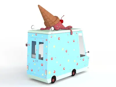 Cartoon Ice Cream Car Low-poly 3D model