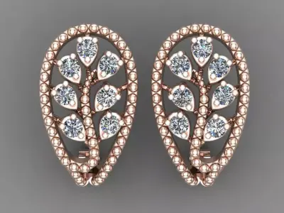 Rose Gold Diamond Women Earring 3D print Model 3D print model shop