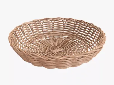 Wicker basket tray light brown 3D model