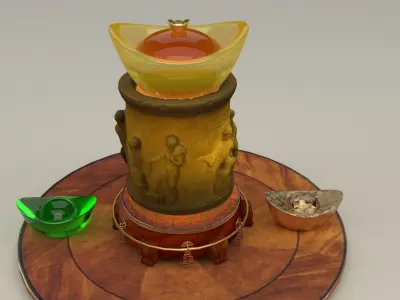 Chinese display stand with  pencil holder and yuanbao  3D model