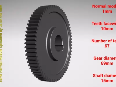Cylindrical gear - paired - z67 m1 D69 d15 3D print model