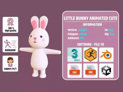 High-Quality 3D Bunny Animated Cartoon  Low-poly 3D model