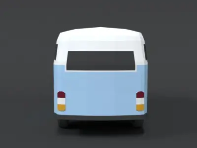 Low Poly Cartoon Retro Van Low-poly 3D model