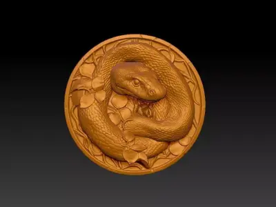Coiled Snake Medallion 3D Model 3D print model