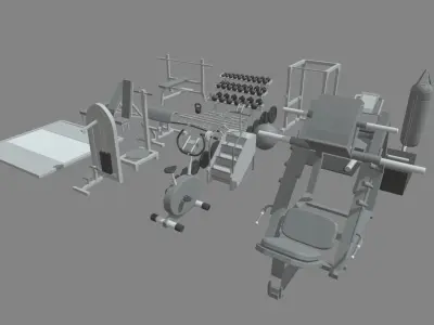 Low Poly Gym set of equipment Low-poly 3D model
