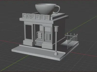 Mini Coffee Shop With Furnitures Low-poly 3D model