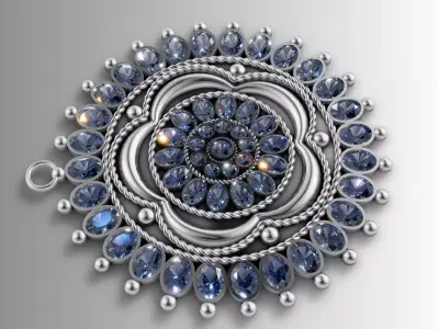 Large Multi-Stone Flower Medallion Pendant 3D print model