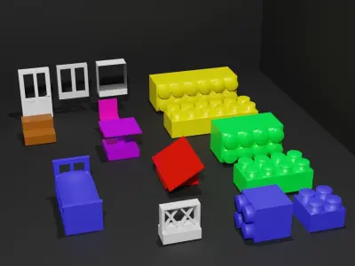 Constructor 15 universal pieces to create any objects Low-poly 3D model