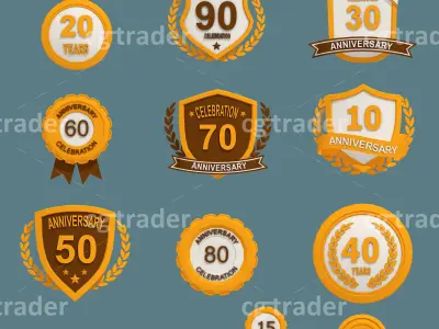 Low Poly Anniversary Medal Isometric Icon Low-poly 3D model