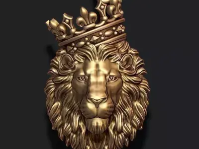 Lion pendant with crown and closed mouth v4   008 3D print model