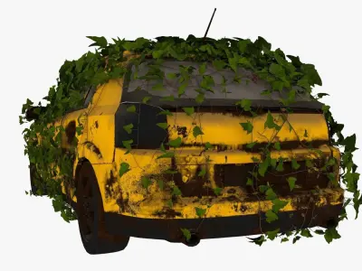 4K realistic low poly abandoned car with ivy 3D model