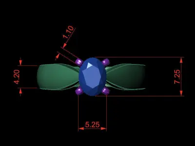 Oval 0-75-CT Quarter Round Profile Shank Width 3-75mm 3D print model
