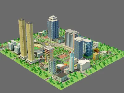 Cartoon city-1 Low-poly 3D model