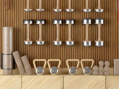 Home Gym Yoga Fitness Decoration Set 048 3D model