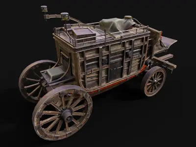 Medieval Wooden Carriage Low-poly 3D model