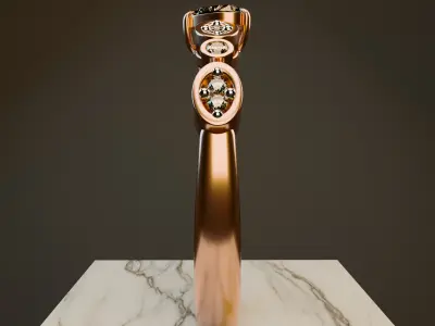 Rose Gold Designer Diamond Ring with Oval Gem 3D model 3D model