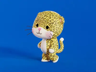 Leopard Character Cartoon Chibi Kawaii Rigged Animated Low-poly 3D model