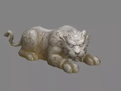 A Crouching Stone Tiger Sculpture Low-poly 3D model