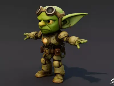 Engineer Goblin T-Pose Low-poly 3D model