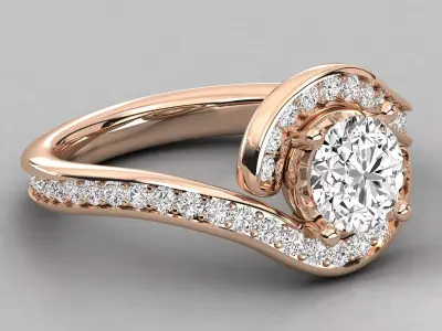 Luxury Swirl Halo Solitaire Ring CAD Design With Side Diamonds 3D print model