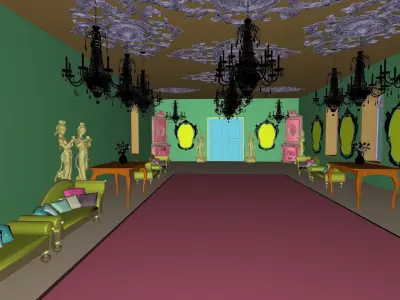Golden mirror hall 3D model