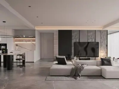 Modern living room dining room interior scenes 140 3D model