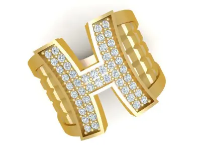 Luxury Initial H Diamond Men Ring 1975 3D print model