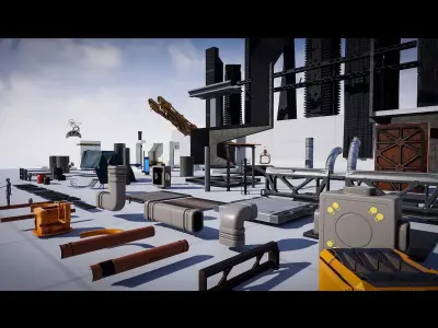 SciFi Level Hangar And Corridor Kit - UE Low-poly 3D model