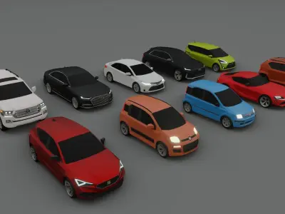 collection of 10 low poly cars 3D models Low-poly 3D model