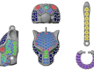 Panther gemstone earrings V2 E36 3D print model