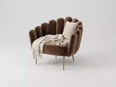 Luxury Art Deco Shell Chair Velvet and Gold Legs 3D model