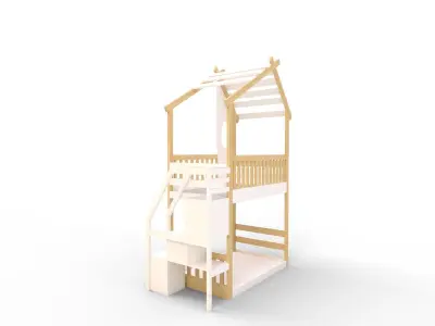 Twin Bunk Bed White House 3D model