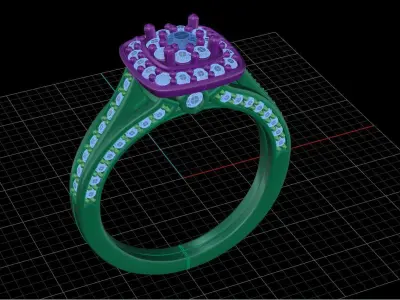 Luxury Cluster Halo Ring with Small Gems 3D print model