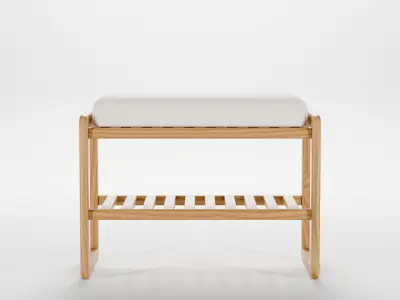Grondin Coastal Style Solid Wood Shoe Bench 3D Model Low-poly 3D model