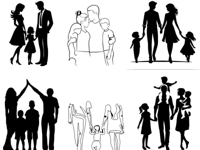 Family Silhouette Wall Decoration 2 - 3D Printable STL File 3D print model