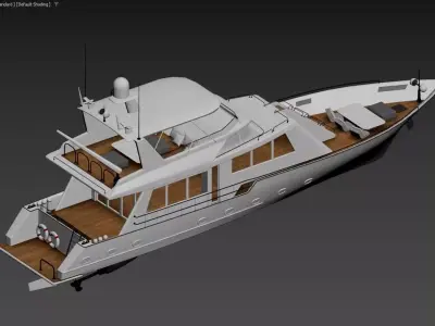 Luxury Trawler Yacht White with Teak Decks and Flybridge  3D model
