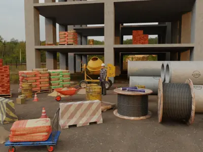 Construction site assets  Low-poly 3D model