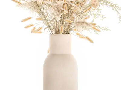 Bouquet of dried flowers in a vase of pampas grass branches 3D model