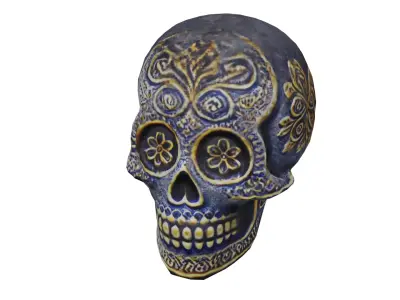 Ornate ceramic sugar skull Low-poly 3D model
