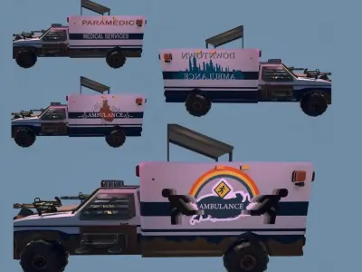  Low Poly Post Apocalypse Ambulance Low-poly 3D model