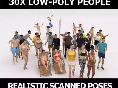 30x PEOPLE  SPORT SPORTS BEACH SUMMER CASUAL PEOPLE CROWDS Low-poly 3D model