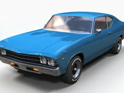 70s american coupe Low-poly 3D model