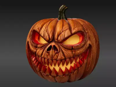 Scary Teeth Jack-O-Lantern Pumpkin 3D Model Horror Pumpkin Low-poly 3D model