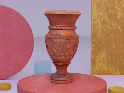 Wood vase high-poly 3D model