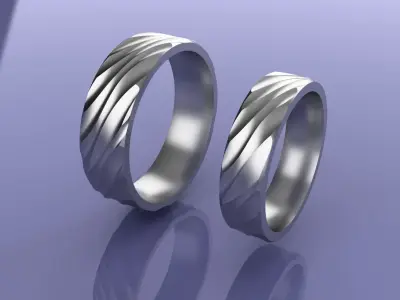 Collection of Wavy Wedding Rings - All Sizes  3D print model
