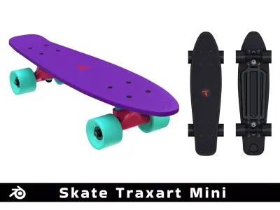 Traxart Skateboard Mini - Purple and Black Low-poly 3D model