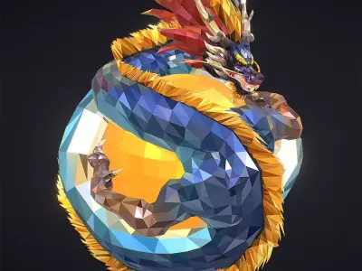 Blue Dragon Low Polygon Art Low-poly 3D model