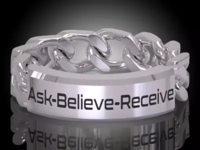 Law of Attraction Cuban Chain Ring - Ask - Believe - Receive 3D print model
