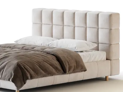 White-velvet-minimalist-bed 3D model