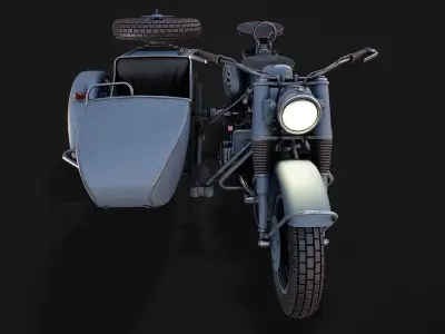 Motorcycle with sidcar Low-poly 3D model